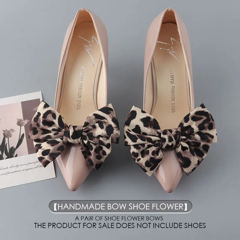 Leopard Print Bow Shoe Flower Removable Shoe Clip High Heels Accessory DIY Shoe Accessories are Detachable Bow Shoe Buckle