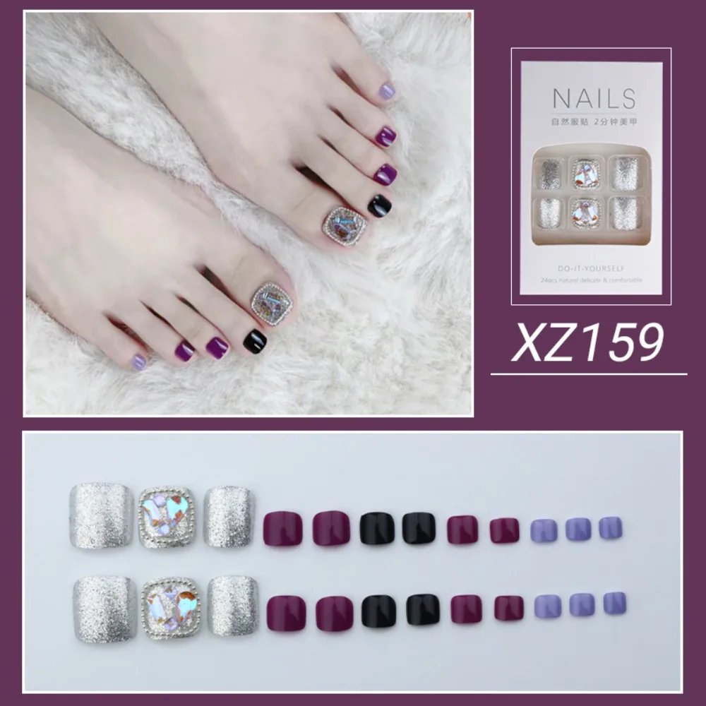 Diy Nail Art Tip Druk Op Teennagels Diamanten Valse Teennagels Strass Nep Teennagels Korte Nagels Patch Volledige Dekking Valse Nagels