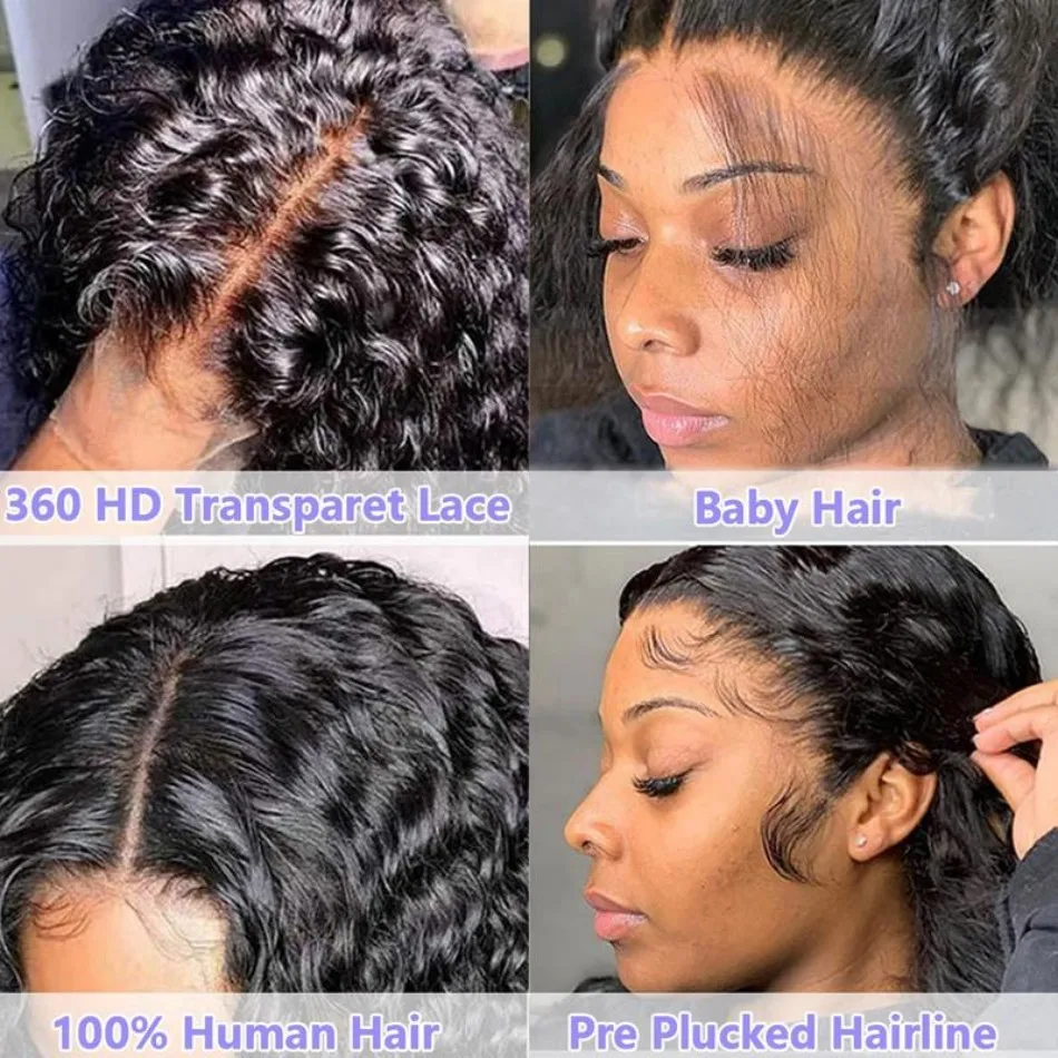 360 Full Lace Wig Human Hair Pre Plucked Hd 250 Density 360 Lace Front Wigs Deep Curly Wigs Human Hair 100% Invisible Drawstring image 5
