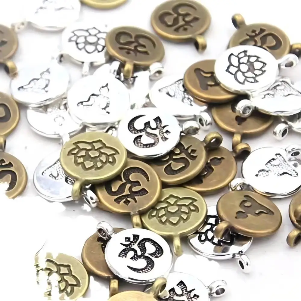 

10PCS 14 * 19mm DIY Alloy Jewelry Accessories Round Buddha Letter 3D Lotus Pendant Pendant