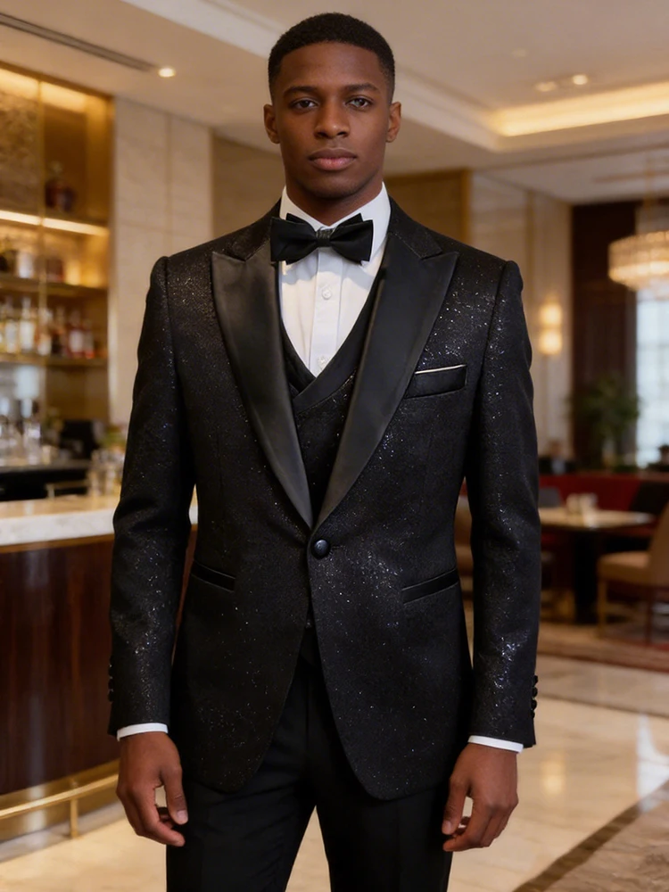 

Turkish luxury wedding suits for groom 3 pieces man suits Slim Fit high quality Shining flash diamond Tuxedo Dinner Suit