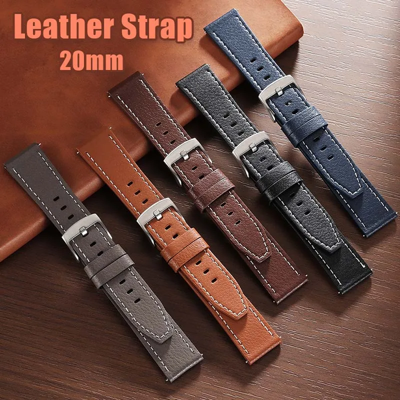 

Кожаный ремешок для часов 20 мм для часов Huawei для Samsung Galaxy, универсальный ремешок из воловьей кожи, быстросъемный браслет, мягкий спортивный браслет