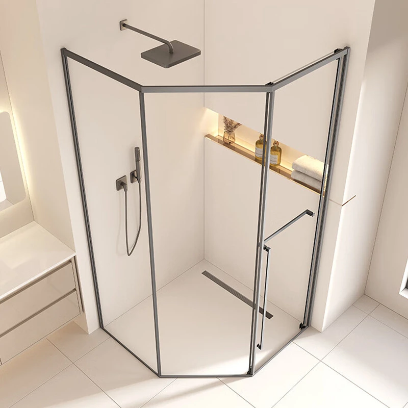 Modern Design Square Sliding Shower Enclosure with Coated Glass and Black Metal Frame for Apartment Gym Hotel Bathrooms