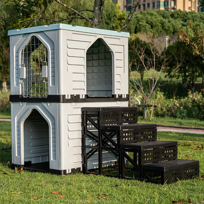 Double-decker kennel all-season outdoor dog house breathable plastic  house outdoor stray cat nest  cage  villa