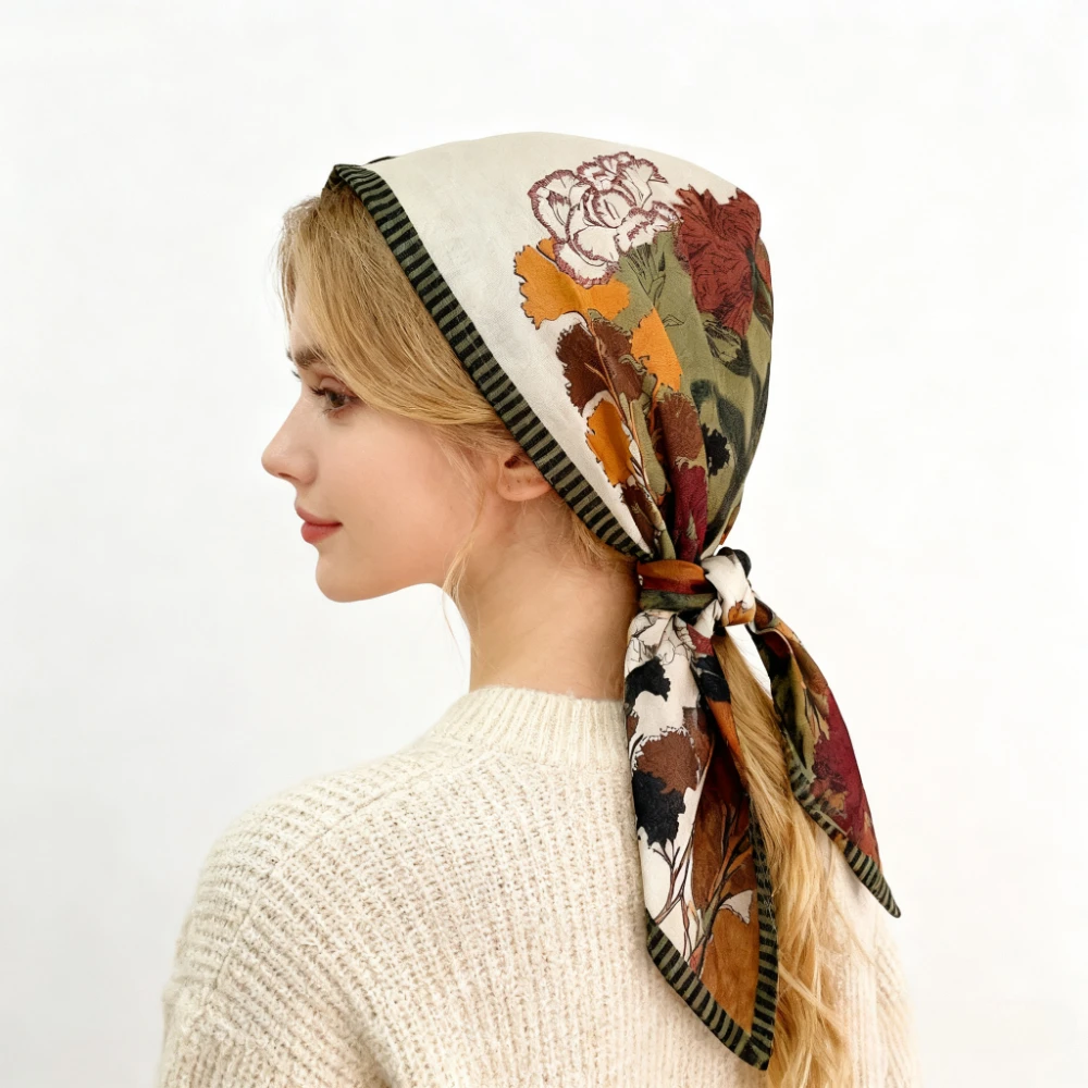 

68 см Ретро шарф с растениями и цветами, женский осенне-зимний шарф из полиэфирного волокна в пасторальном стиле, теплая солнцезащитная шаль для шеи