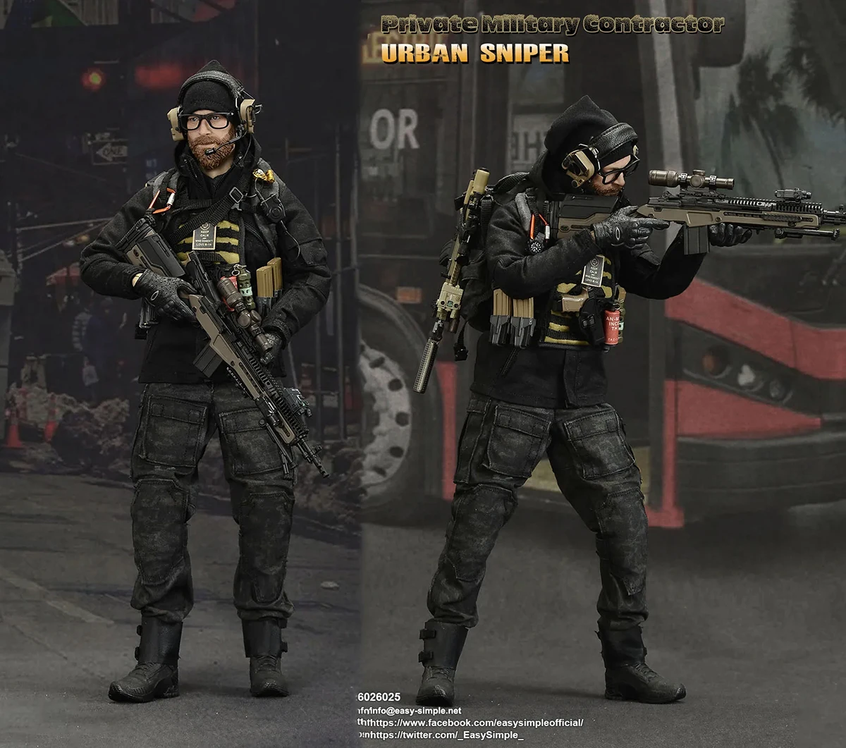 

Easy&Simple ES 26025 1/6 PMC Private Military Contractor Urban Sniper 12'' Action Figure Full Set Collectible Model Toys Gift