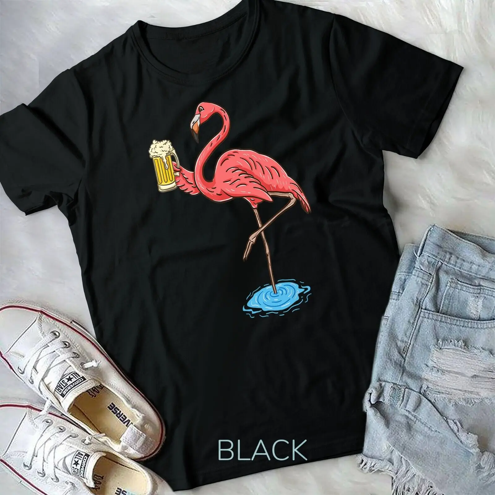 

Flamingo Drinking Beer T-Shirt Unisex T-shirt