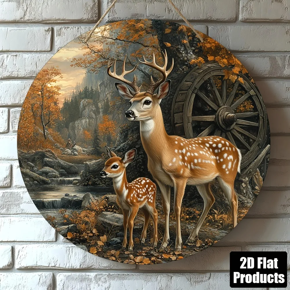 8x8 Rustikales Hirsch-Metall-Wandkunst Rundes Blechschild für Heim, Bar, Büro-Dekoration, Feiertagsgeschenk
