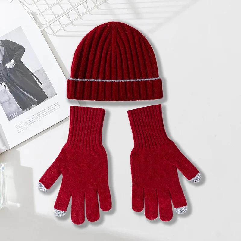 Conjunto de gorro y guantes de lana para mujer, gorro de punto cálido y suave, accesorio de esquí para clima frío al aire libre, deportes de lujo, Otoño e Invierno