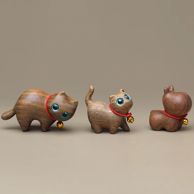 Sandalwood Handle Piece Solid Wood Carving Creative Cute Pet Portable Play Faceless Cat Dog Hippopotamus Handle Piece