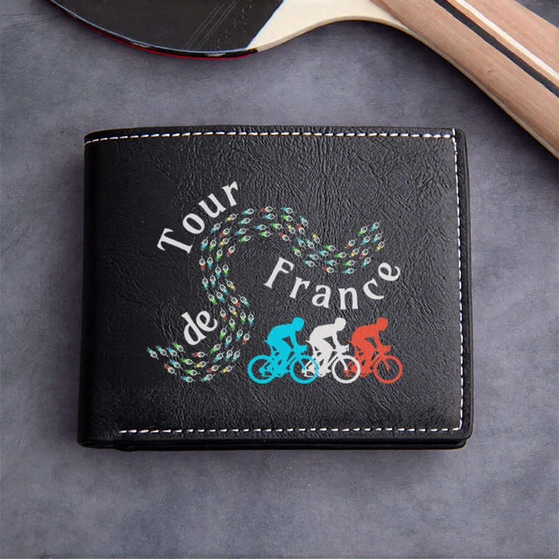 Tour de France PU Leather Wallet Men's Compact Business Design Lightweight Durable Stylish Cycling Theme Pattern