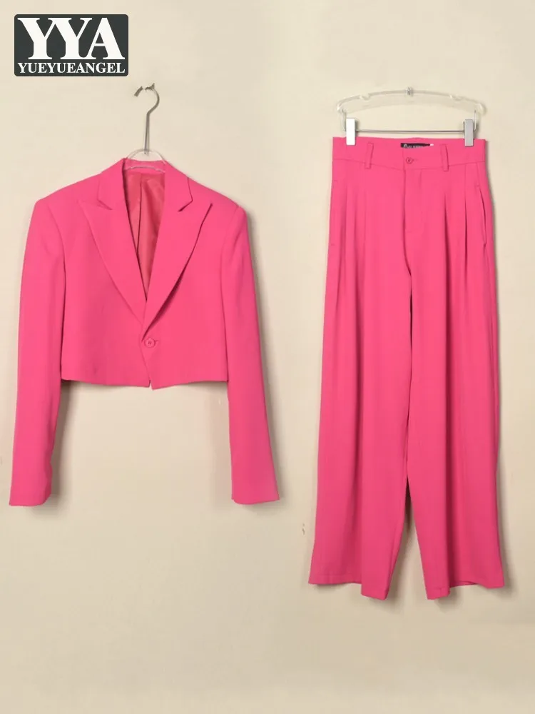 New Casual Fashion Elegant Office Ladies Work Short Jacket Blazer Suit Pants Two Piece Set Women Loose Fit Solid Color Suit Set