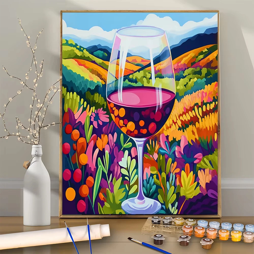 

Бокал для вина, пейзаж в цветы, набор для акриловой цифровой живописи «сделай сам», для начинающих, рамка для домашнего декора стен в комплект не входит