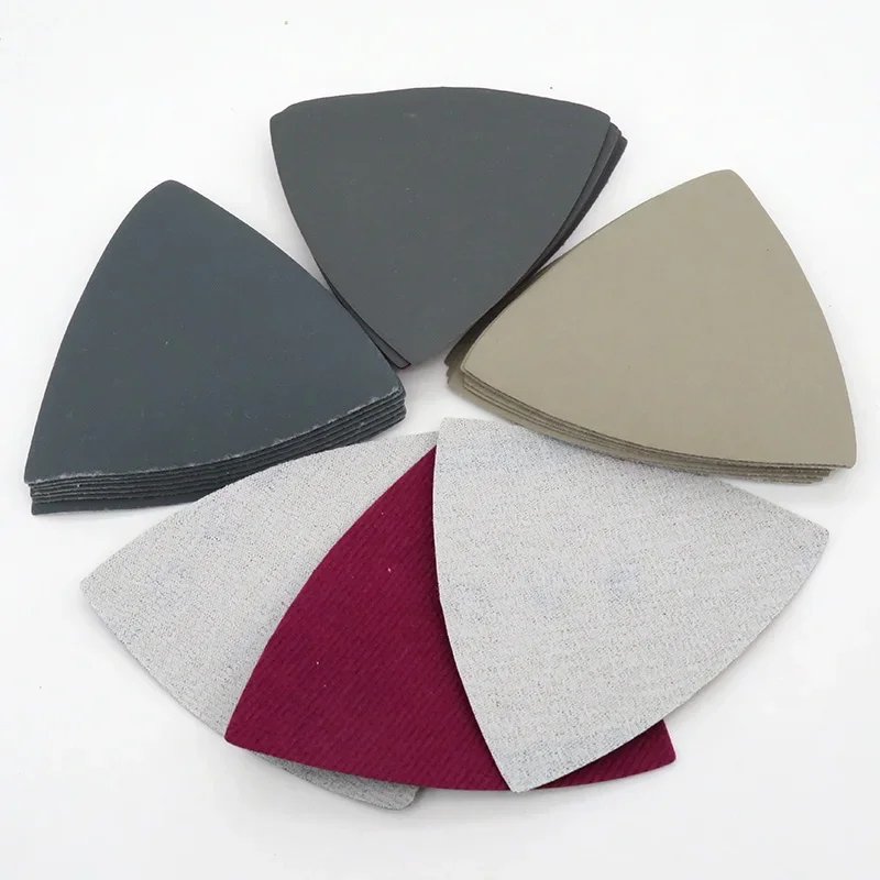 Disco de lijado triangular de 90mm, 50 Uds., papel de lija seco y húmedo de carburo de silicio con gancho y bucle para herramientas de lijadora oscilante de detalle, grano 60-10000