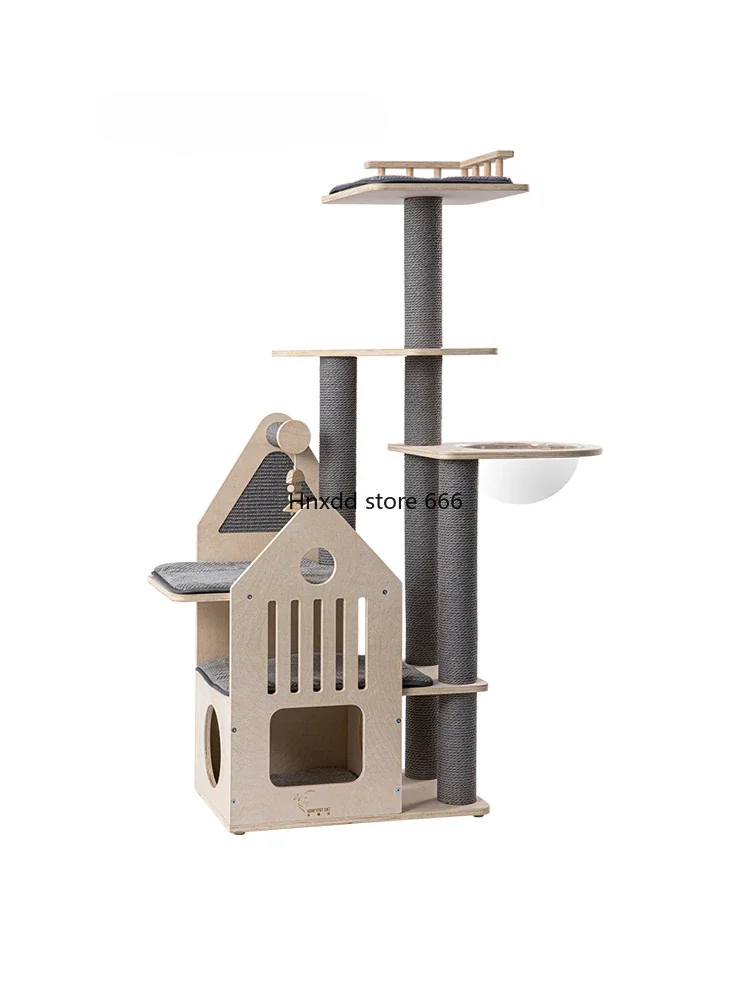 Cat climbing frame integrated multi-layer solid wood wooden cat toy