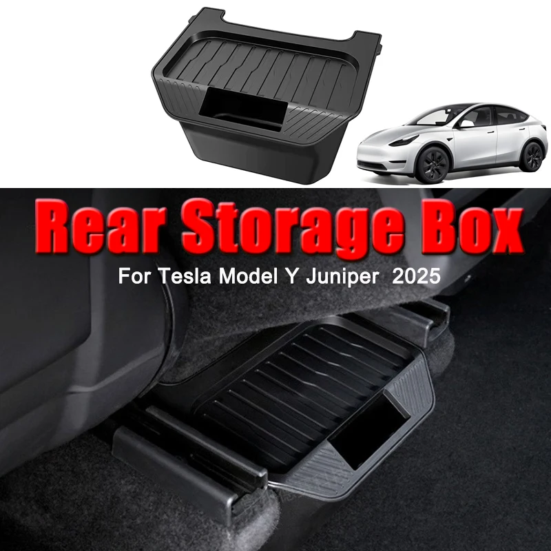 

TPE Rear Center Console Storage Box for Tesla Model Y Juniper 2025 Organizer Box with Cover Trash Can Under Seat Car Accessories