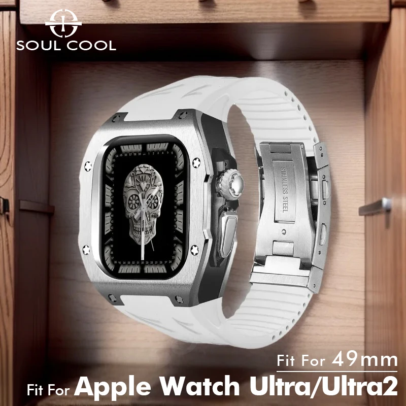 

Modification Kit for Apple Watch Ultra 2 49mm Soul Cool Titanium Case for iWatch Ultra 49mm Mod Kit fluororubber Strap