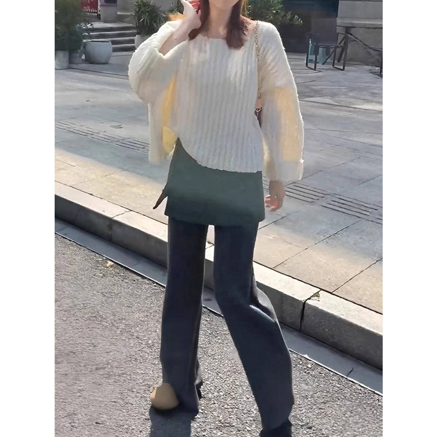 กางเกงขายาวทรงบานเล็กน้อย ผ้ามีซับใน สำหรับผู้หญิงไซส์ใหญ่ เอวสูง ทรงขากว้าง สไตล์ลำลอง แฟชั่นฤดูใบไม้ร่วงและฤดูหนาว