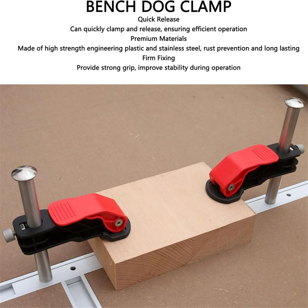 A83Z 20mm Bench Dog Clamp Set, Chute Quick Fixture Vise,Firm Grip for Woodworking Benchtops 2 Pcs