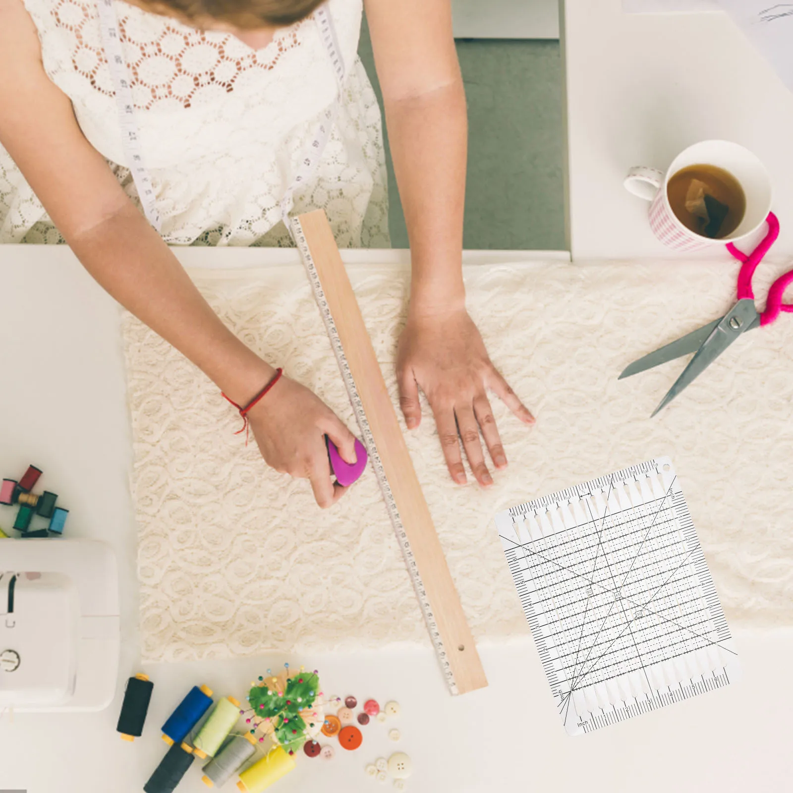 

Quilting Ruler Premium Reusable Plastic Cutting Guide for Patchwork Sewing Projects Easy to Use DIY Clothing Design Ruler