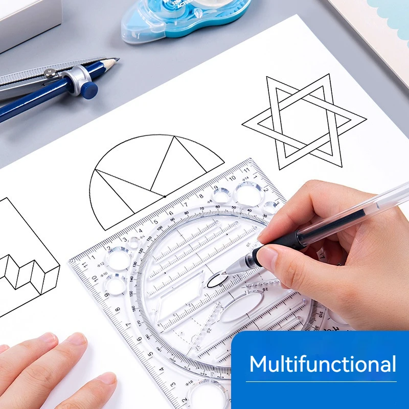 1/2pcs Multifunction Rotatable Ruler Drawing Template Art Design Architect Geometry Circle Drafting Measuring Scale Kawaii ruler