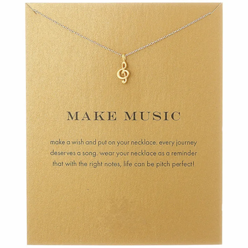 New Trendy Silver Gold Color Alloy Make Music Wish Card Pendant Necklaces for Women Girl Fashion Jewelry Dropship