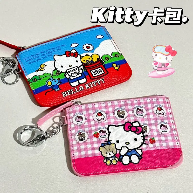 

Hello Kitty Card Holder Bag, Cute PU Leather Zipper Wallet with Keychain, Multi-Card Organizer for ID, Credit Cards & Coins