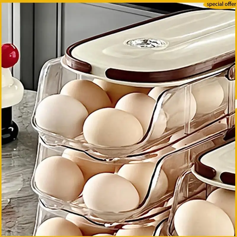 

A50I Double-Row Egg Storage Box Kitchen Refrigerator Side Door Egg Box Transparent Rolling Egg Rack