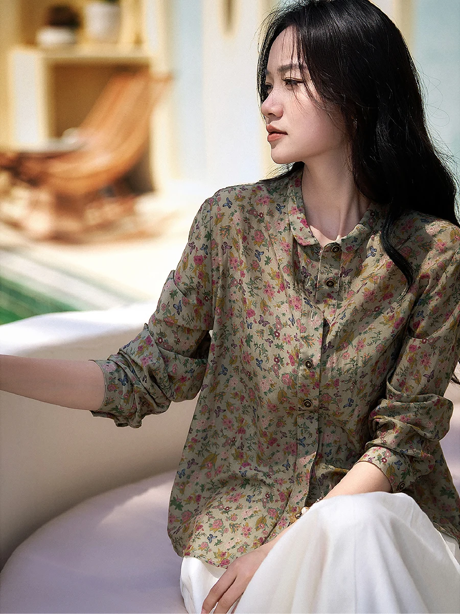 

Elegant Floral Print Cotton Shirt Loose Straight Cut Comfortable Spring New Arrival Women's Business Casual Fashion Top