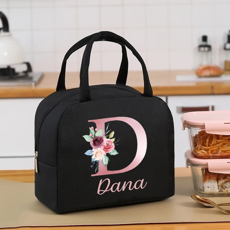

Custom Name Lunch Bag Handle Insulation Cooler Bag Lunch Box Picnic Travel Portable Food Storage Letter Printed Thermal Food Bag