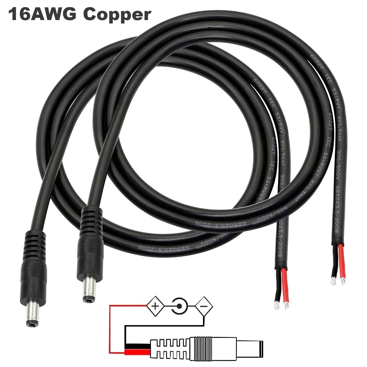 5.5mm x 2.1mm 16AWG Pigtail Repair DC Power Cable CCTV Surveillance Camera Solar Panel LED Strip Light Storage Power Supply DVR