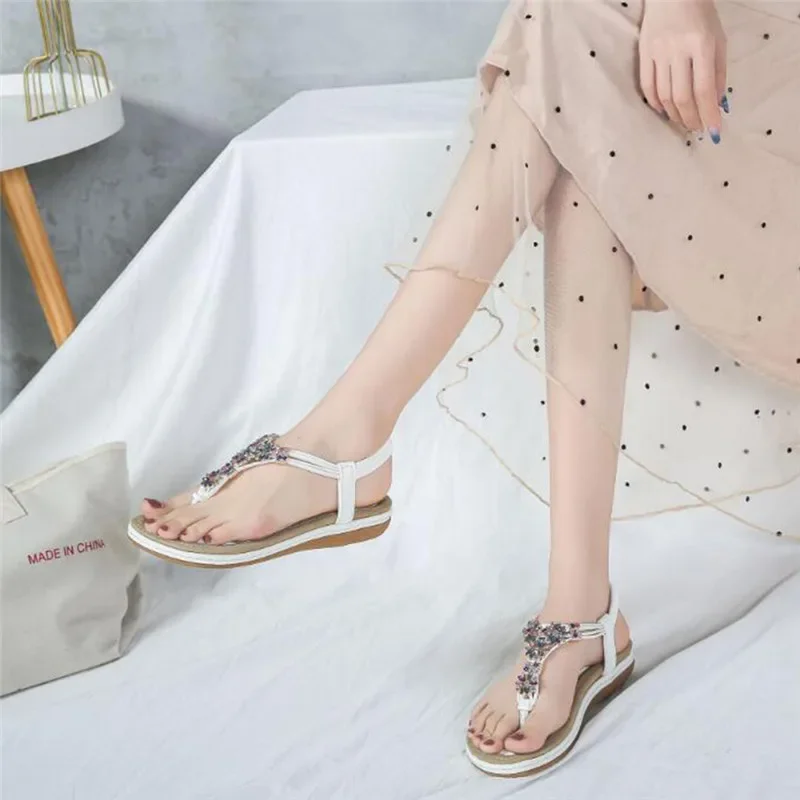 MVVJKE Summer new Shoes Woman flat bohemian sandals Sandalias Woman Shoes Woman thongs color rhinestones women sandals