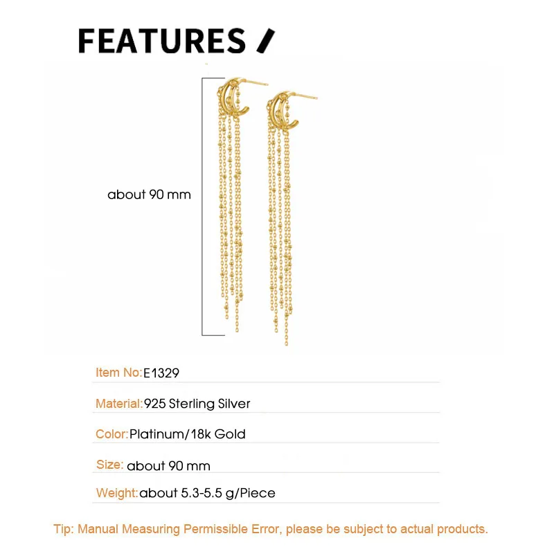 F.I.N.S الأصلي الفاخرة S925 فضة طويل الشرابة إسقاط أقراط النساء معلقة شرابة Lins هندسية ثقب الأذن مجوهرات
