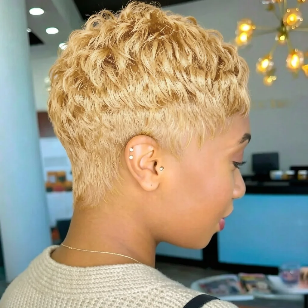6 Inches Honey Blonde Short Curly Pixie Human Hair Wig For Women Full Machine Made Short Wigs