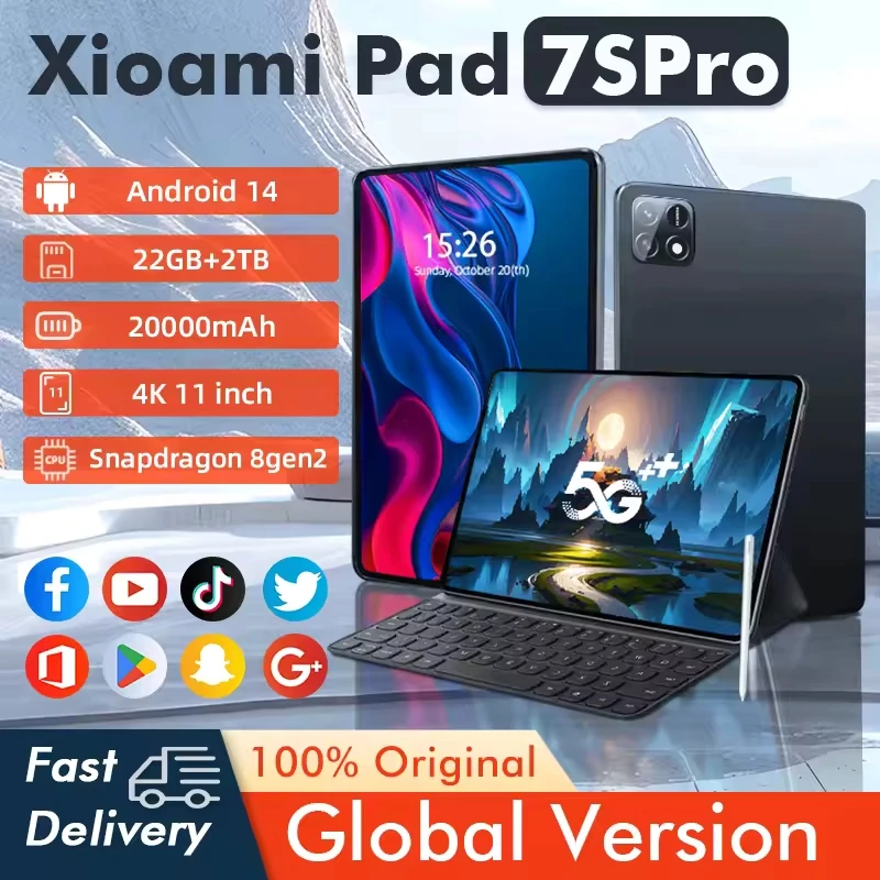 

Global Version Original Pad 7S Pro 5G Tablet Android 14 22GB+1/2TB Snapdragon 8 gen2 10Core Tablets PC Dual WIFI HD GooglePlay