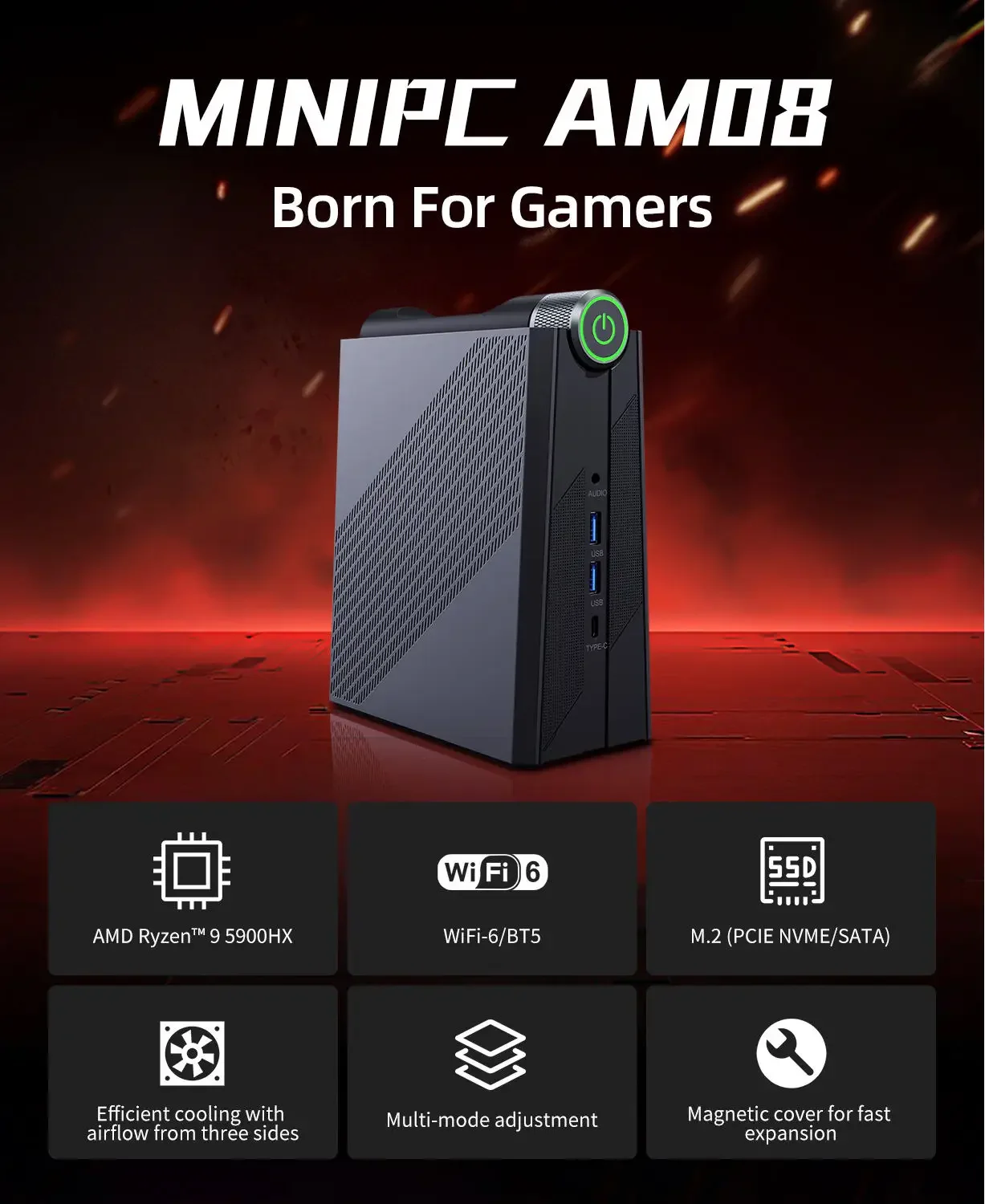 WIFI 6 počítač desktops AMD PC herní PC mini ks nettop pc hubený klient AMD AM08 r-yzen 9 5900HX 8 jádra