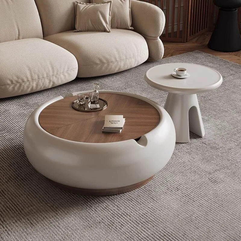 Large and small round coffee table combination, living room Italian light luxury minimalist cream style designer creative white