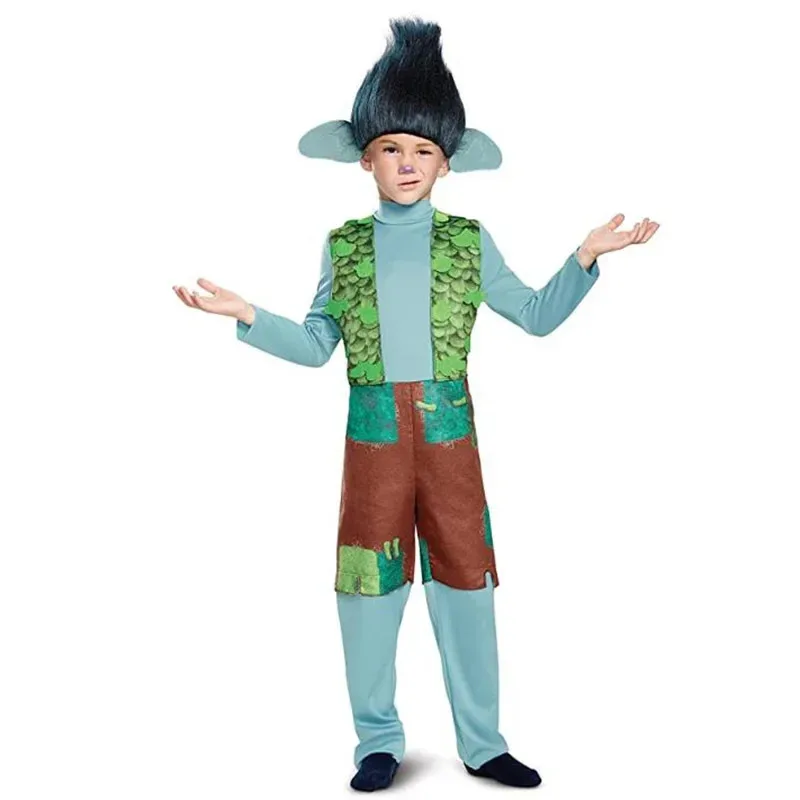 

Child Kids Trolls Branch Costume Cosplay for Boys with Wig Halloween Purim Carnival Party Fantasia Dress up