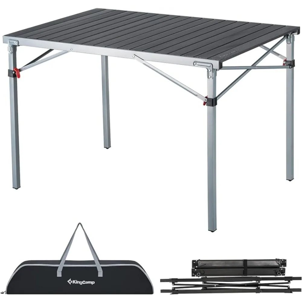 Aluminum Folding Lightweight Roll Portable Stable Table for Camping Picnic Barbecue Backyard Party, Indoor&Outdoor, Silver Black