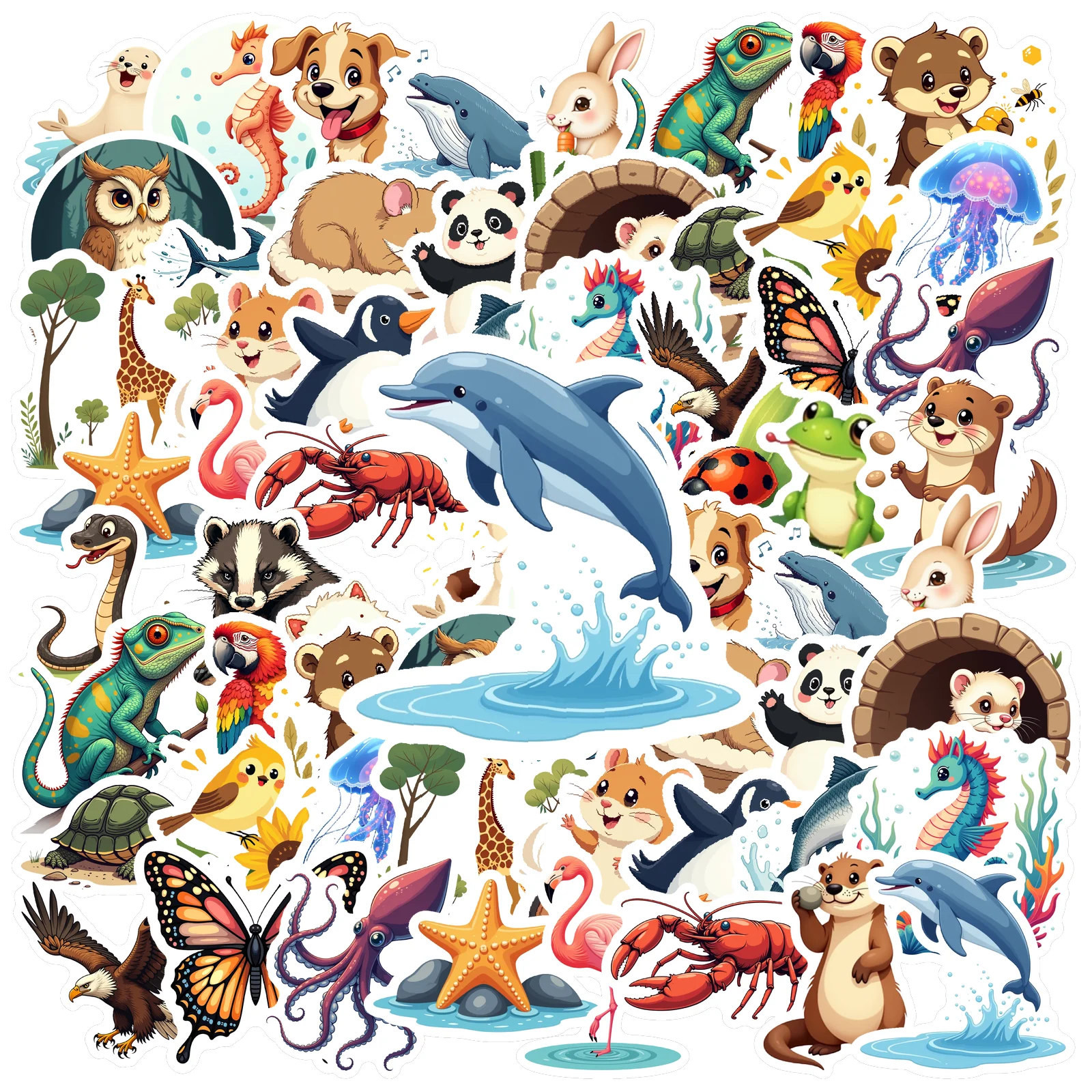 

35-70 шт., наклейки с изображением животного мира из моря и земли, очаровательные наклейки, сделай сам, дорожный багаж, холодильник, ноутбук, граффити, наклейка