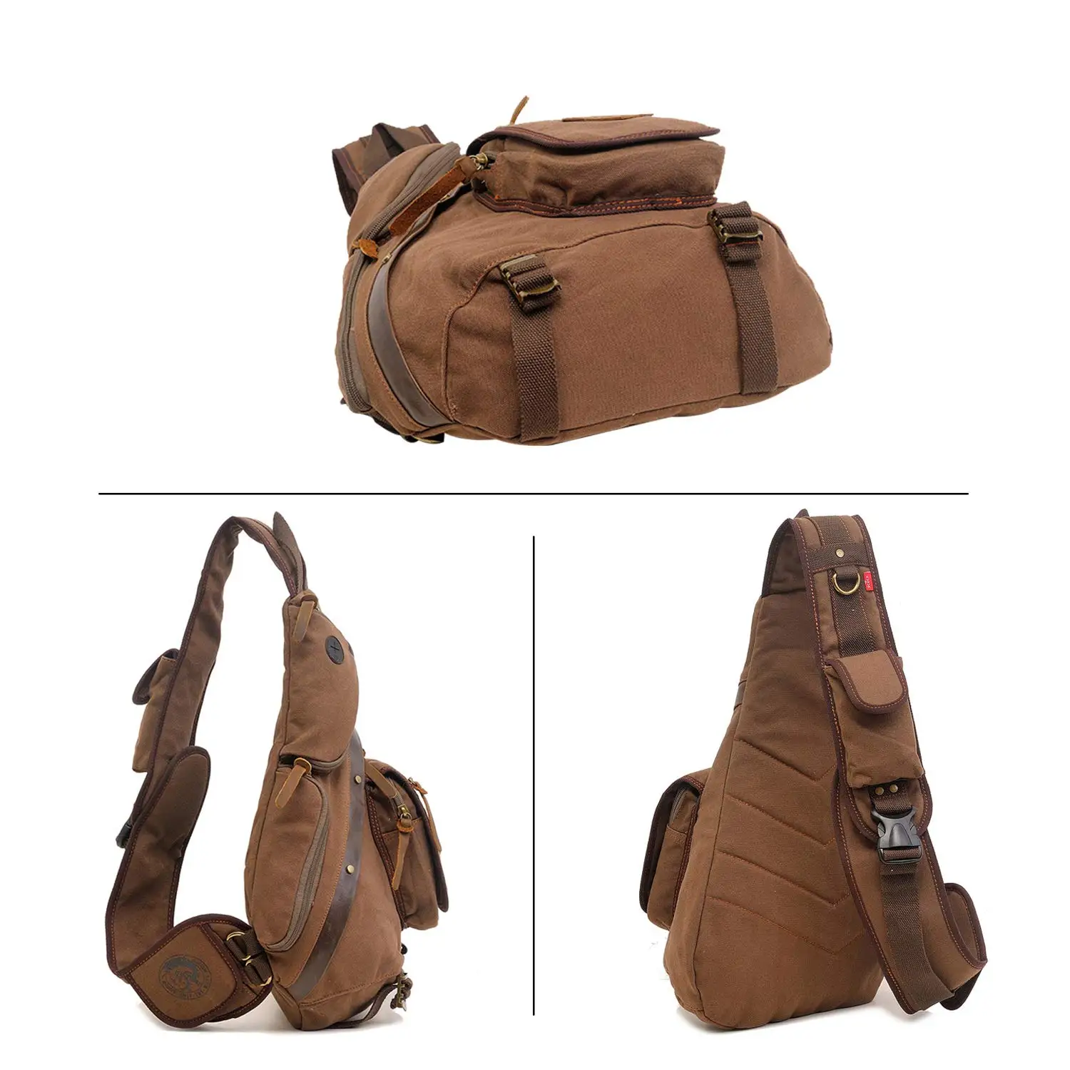 Mochila Vintage de lona para hombre, bolso de un solo hombro, bandolera