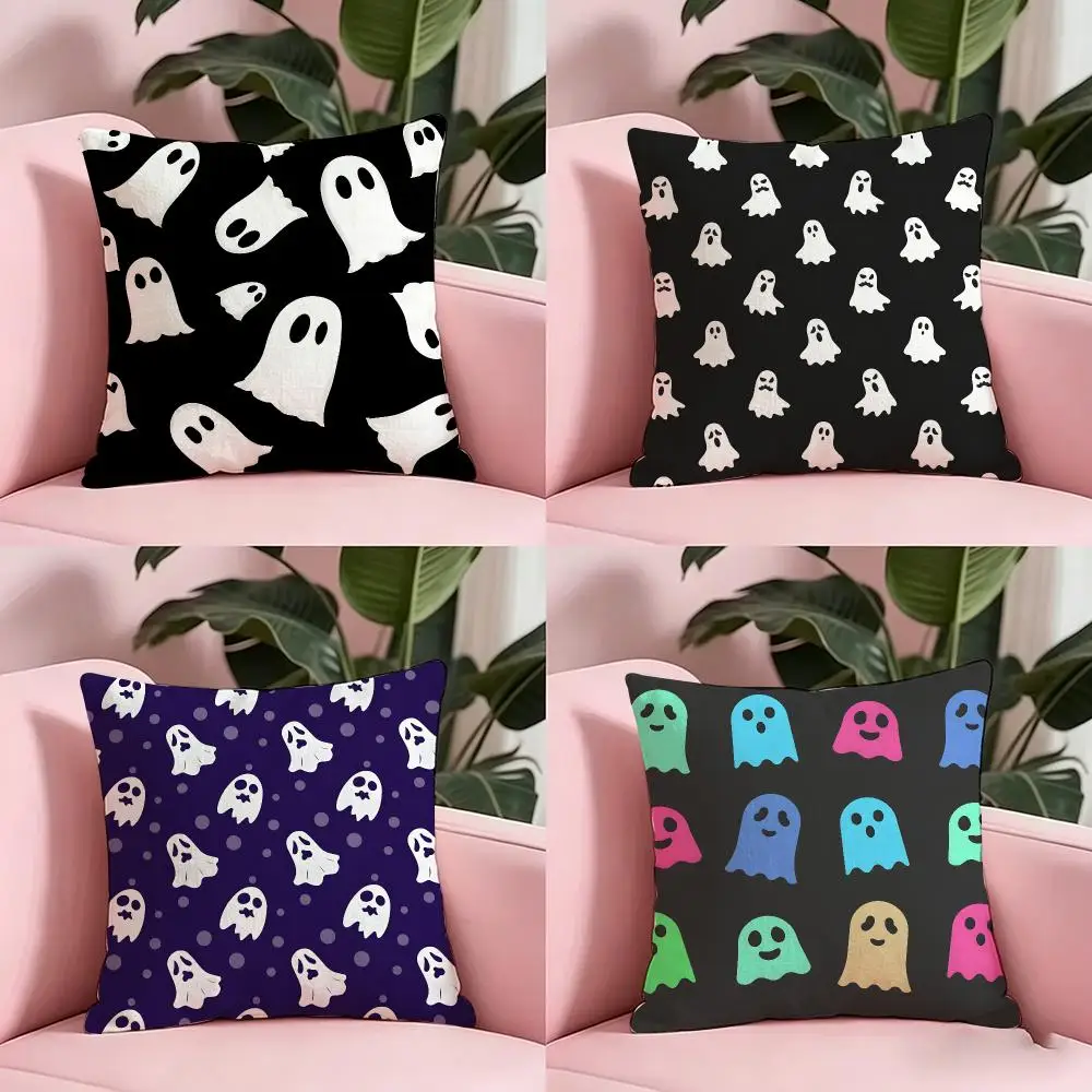 L-Little Halloween Ghost Cushion Cover Anti-dustmite Pillowcase Invisible zipper silky short plush Sofa cushion cover
