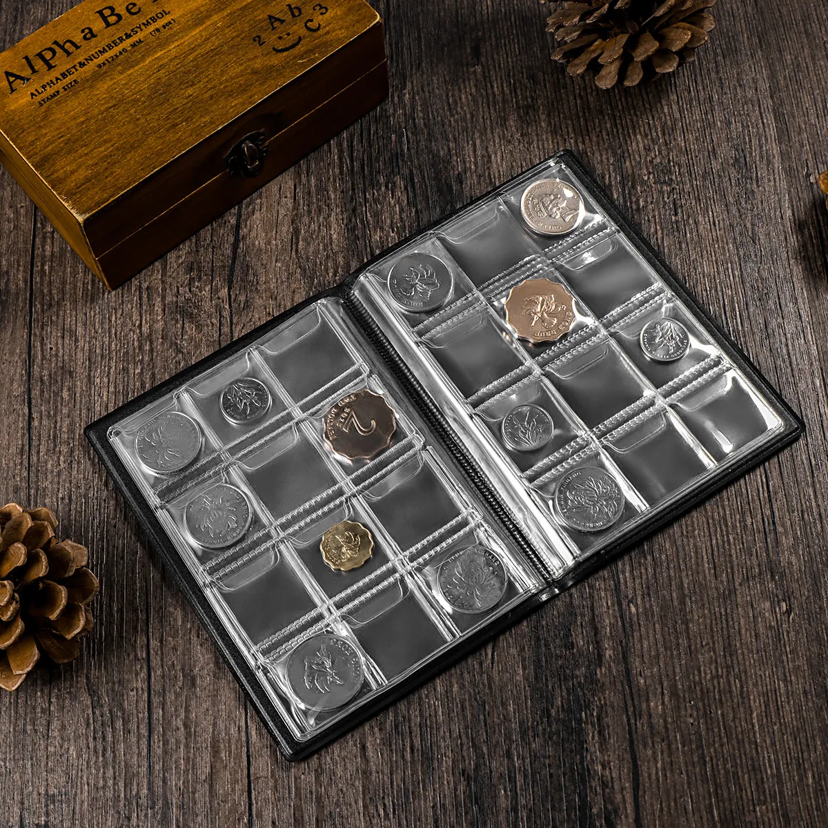 1Pcs Coin Collection Book Small Lightweight 10 Pages 120 Pockets Corrosion Resistant PU Opp for Coins Caps Tokens Medallions