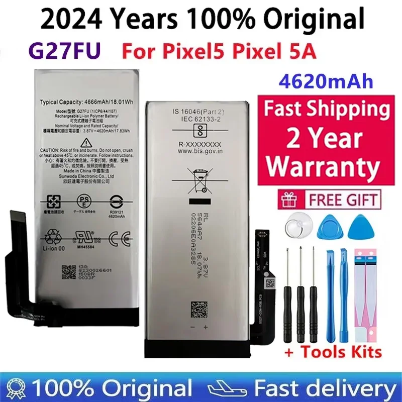 100% Original New High Quality G27FU 4620mAh Phone Replacement Battery For HTC Google Pixel 5A Batteries Bateria +Tools