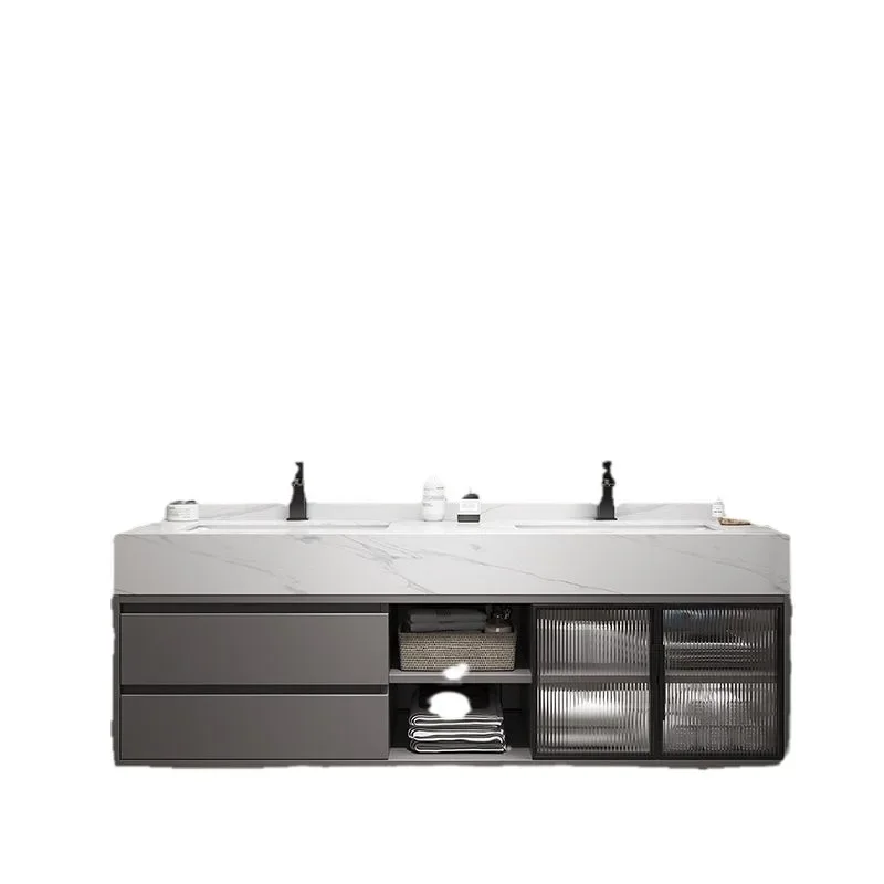 

Simple Internet celebrity light luxury smart rock slab bathroom cabinet combination washbasin washbasin double basin bathroom
