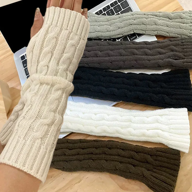 Fashion Long Fingerless Gloves Women Mitten Winter Soft Arm Warmer Kawaii Knitted Sleeve Girls Anime Clothes JK Punk Gloves