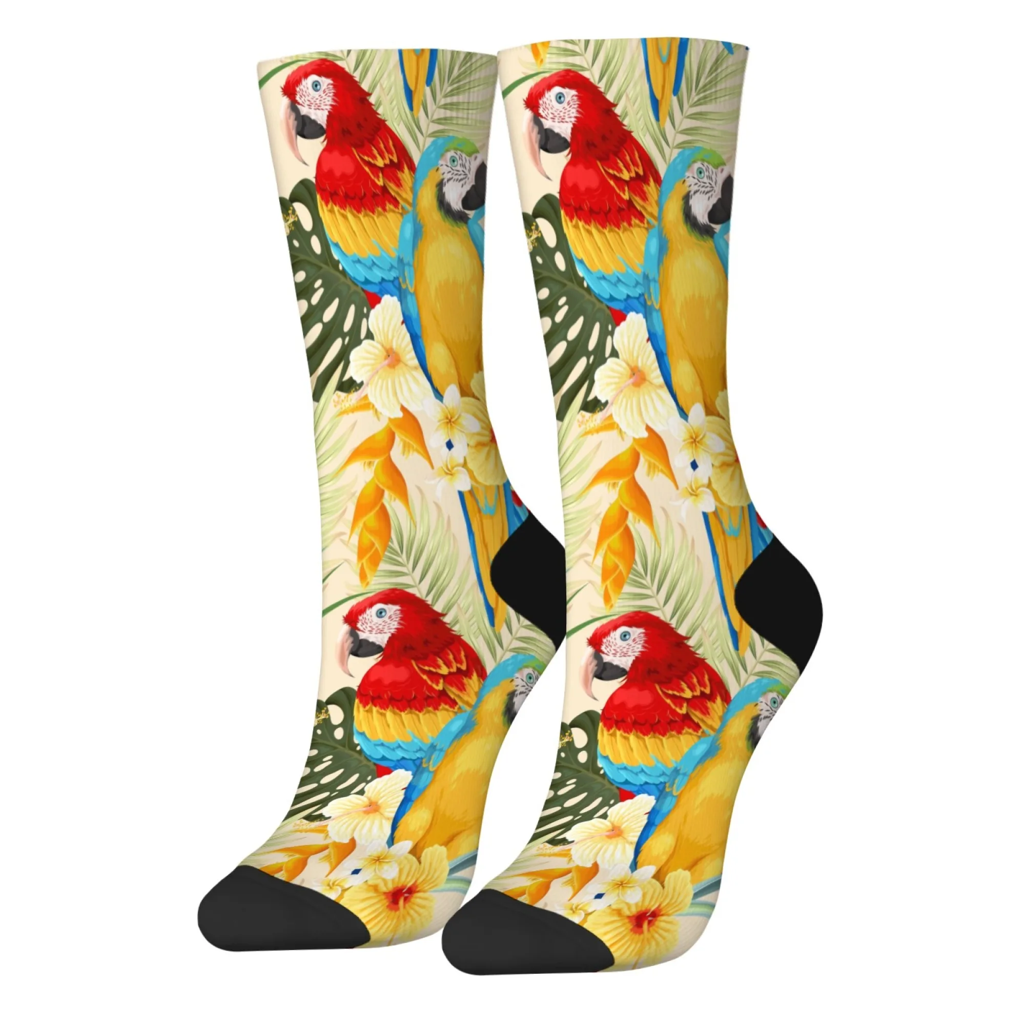 Tropical Parrot Retro Fashion Socks Breathable Anti-Slip Outdoor Casual Sports Socks Novelty Funny Happy Men's Socks Party Gift