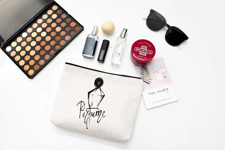 حقيبة مكياج من القطن والكتان المقاوم للماء مع سحاب لتخزين مستحضرات التجميل وحقيبة تخزين أدوات الزينة للسفر من Mystery #5