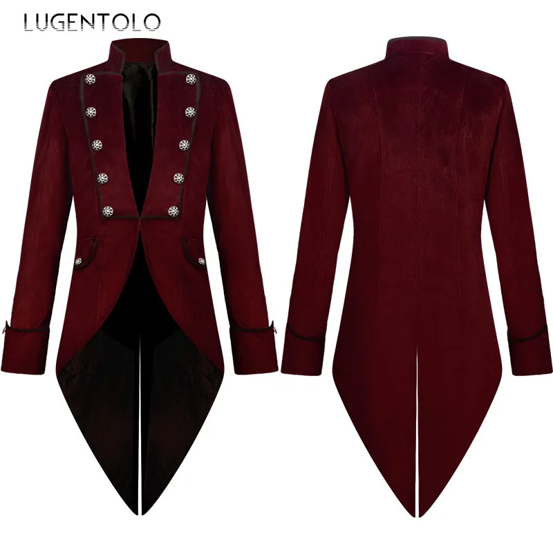 Giacca da smoking Vintage da uomo giacca a vento in velluto dorato cappotto Steampunk cappotto Stand Collar Solid Costume medievale abbigliamento da festa