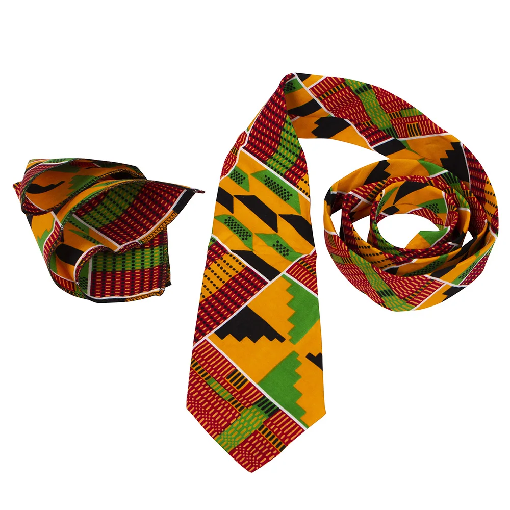 ربطة عنق مطبوعة أفريقية للرجال مجموعة مكونة من قطعتين ربطات عنق كينتي هدية عيد الميلاد وعيد الأب WYB846
